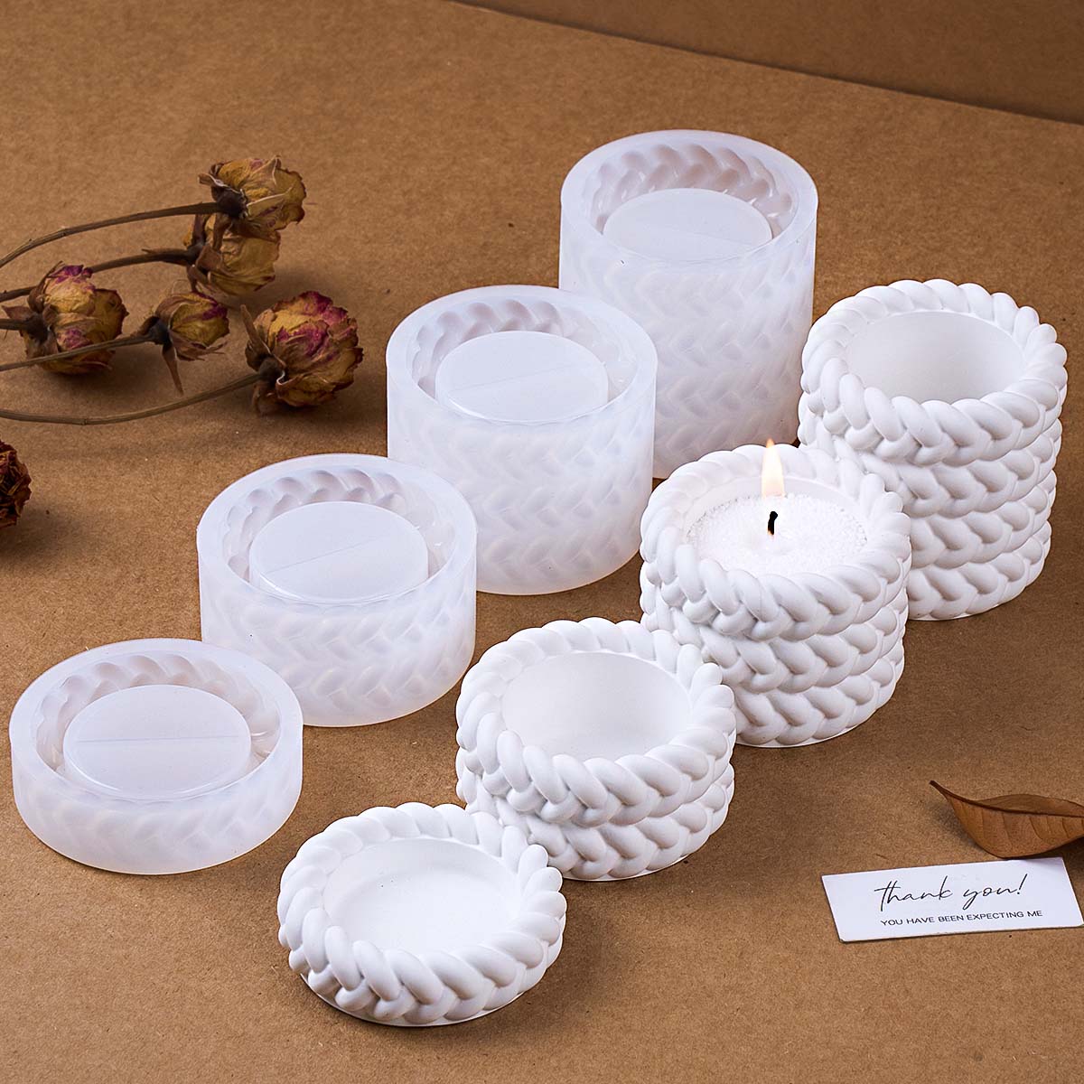 Coaster Mold Round - 1/2/3/4階層麻縄キャンドルジャー シリコンモールド DIY手作り丸型アロマ織りボウル収納ボックス レジン石膏型