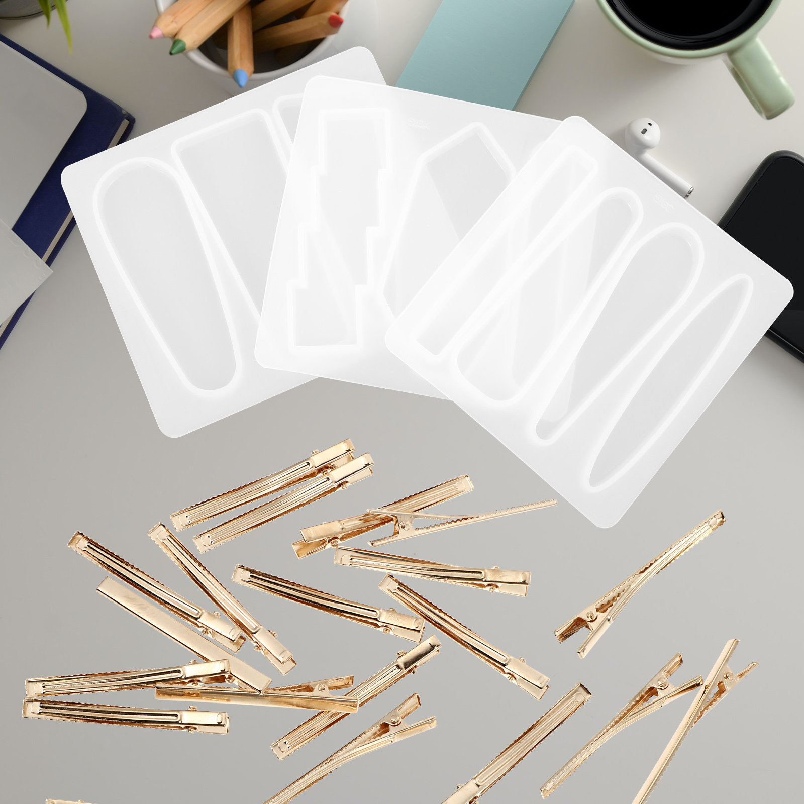 Crafting Resin - 1セットシリコンヘアクリップモールド DIYアートモールド 手作りヘアアクセサリー用 クリスタルレジンエポキシクラフト 簡単操作 繊細な仕上がり