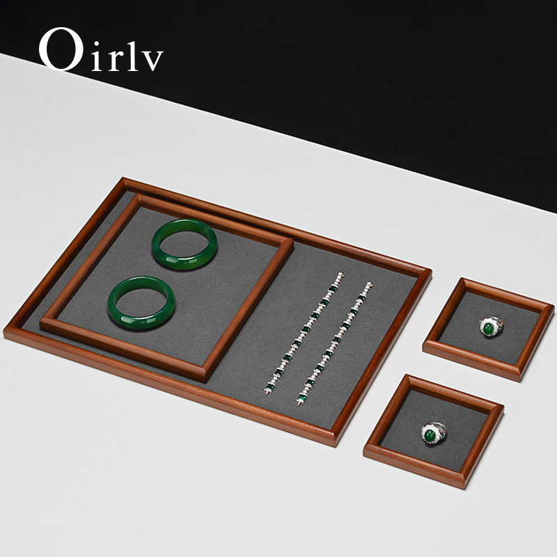 Wood Ring Blank - Oirlv 4 サイズ木製ジュエリートレイリングイヤリングブレスレットバングルネックレス長方形ジュエリーディスプレイスタンドジュエリートレイホット