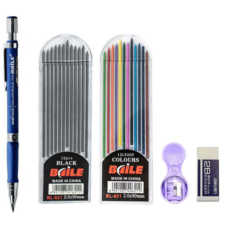Staedtler Pencil Lumocolor - 2.0mm シャープペンシルセット 2B 自動鉛筆 カラー/ブラックリードリフィル付き 草稿描画、書き込み、クラフト、アートスケッチ用