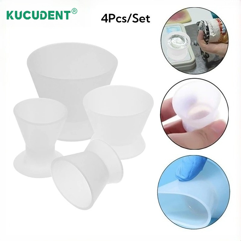 Mixing Cup Silicone - 4個セット デンタルシリコンミキシングカップ ゴム製ミキシングボウル 柔軟な自己硬化カップ オートクレーブ対応 歯科用歯のホワイトニングツール