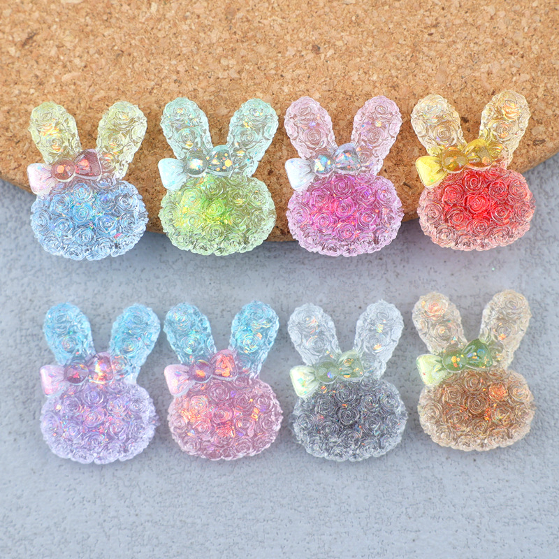 Resin Craft Material - 5個入り 18*25mm 光るグラデーションウサギレジンカボション DIYクリップ、携帯ケース、キーホルダー、イヤリング、手作りジュエリークラフト装飾用。