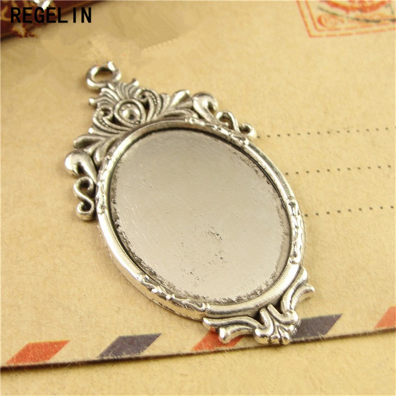 Bezels Set Pendant - リーゲリン-アンティークブロンズのカボションペンダント,ピース/ロット,ベゼルベース,18x25mmに適合,手作りのネックレス用
