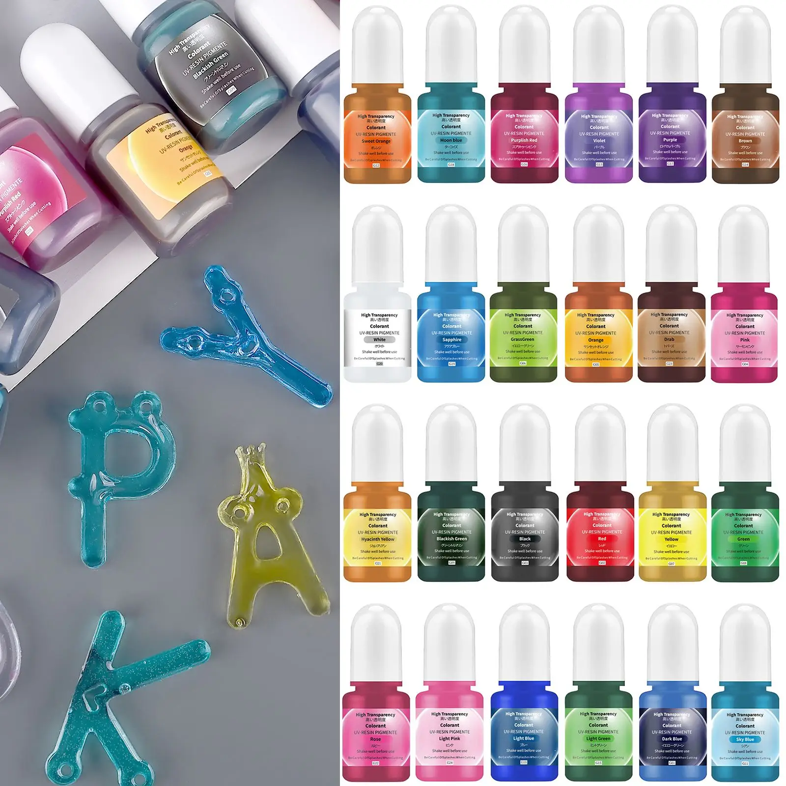 Epoxy Uv Resin Kit - 24色 5ml エポキシ樹脂顔料 透明 無毒 ABエポキシ樹脂染料