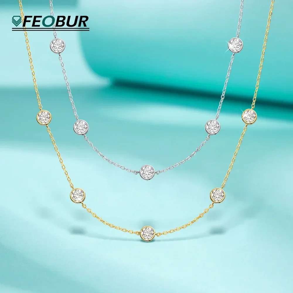 Bezels Set Pendant - GRA 認定 5 ミリメートルモアッサナイトネックレス女性のための 925 スターリングシルバー鎖骨チェーンラウンドベゼルセットダイヤモンドチョーカーパーティージュエリー