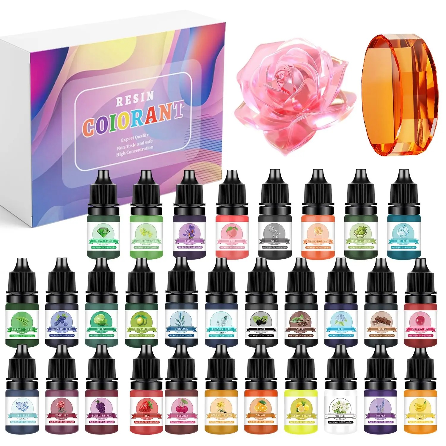 30色 5ml エポキシ樹脂顔料キット 液体着色剤 DIY  - Epoxy Uv Resin Kit のレビューと価格
