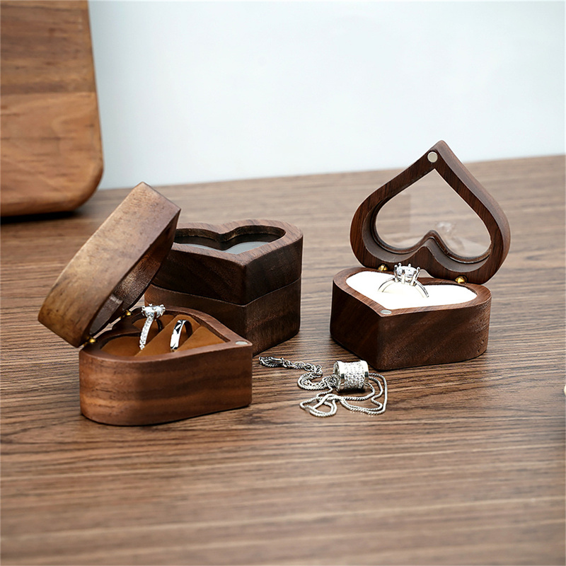 1 個ハートクルミ木製リングボックスプロポーズ婚約指輪ホルダ - Wood Ring Blank のレビューと価格