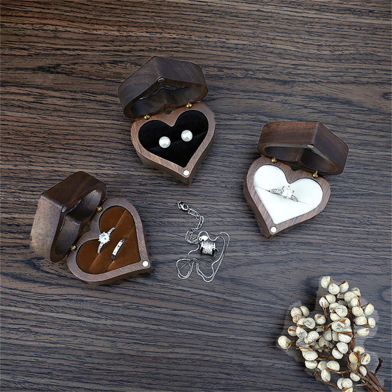 1 個ハートクルミ木製リングボックスプロポーズ婚約指輪ホルダ - Wood Ring Blank のレビューと価格