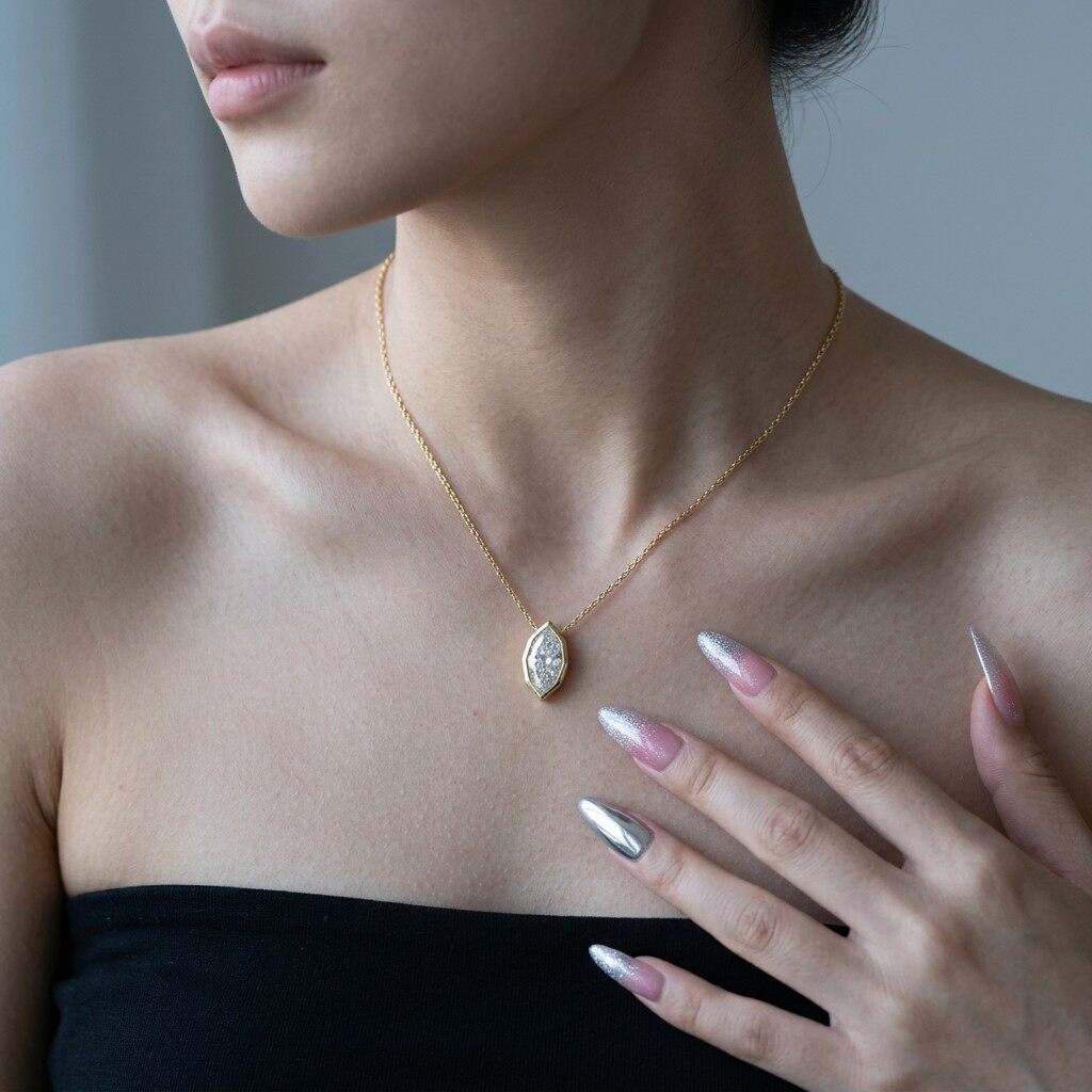 3カラット ベゼルセット マーキスカット モアサナイト ペン - Bezels Set Pendant のレビューと価格