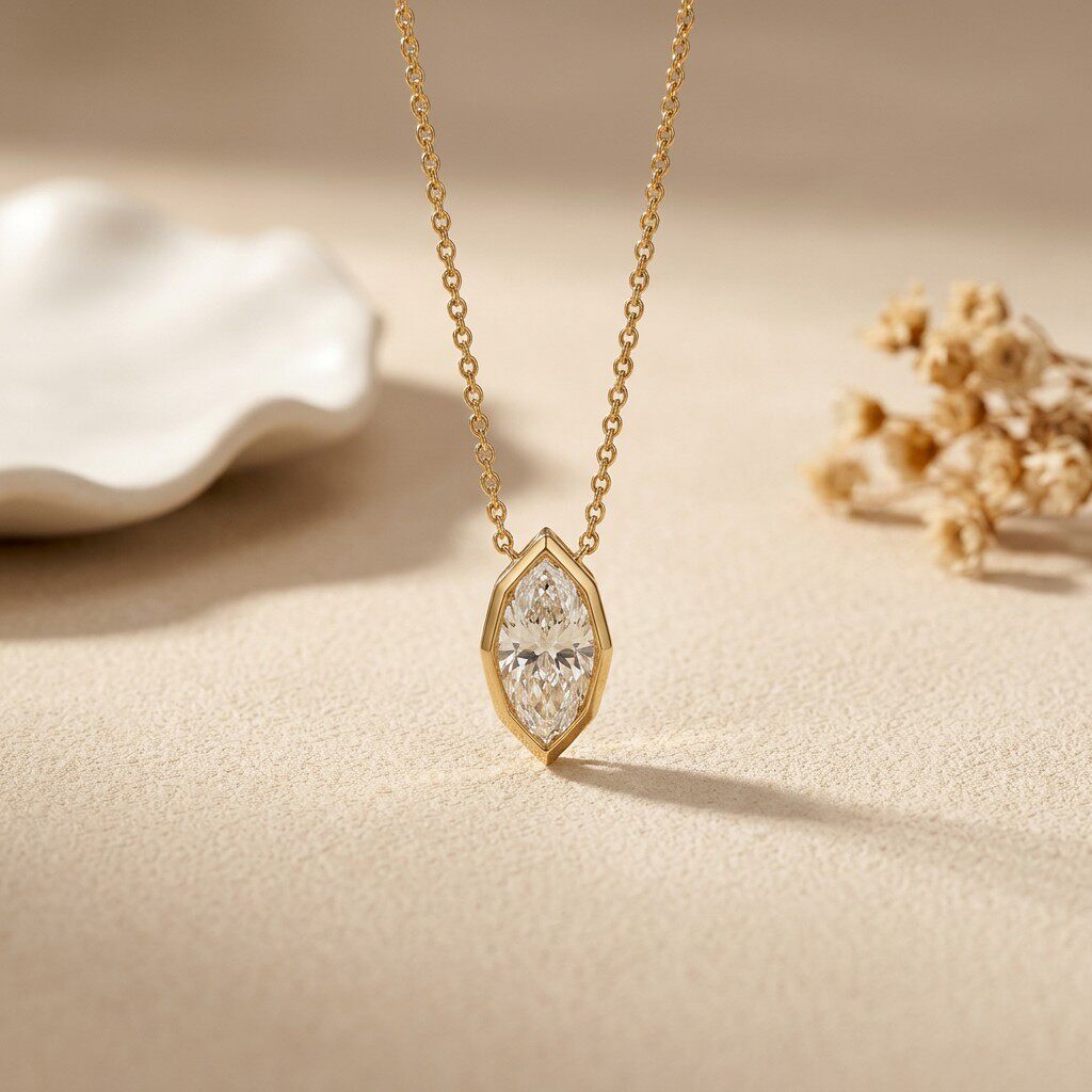 3カラット ベゼルセット マーキスカット モアサナイト ペン - Bezels Set Pendant のレビューと価格