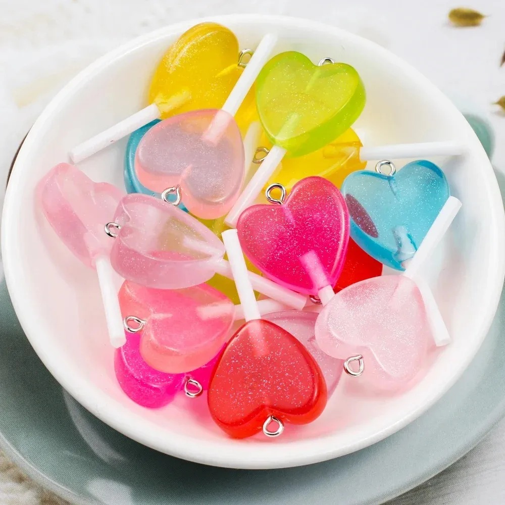 10個入り カワイイキラキラハートロリポップ レジンチャーム - Resin Craft Material のレビューと価格