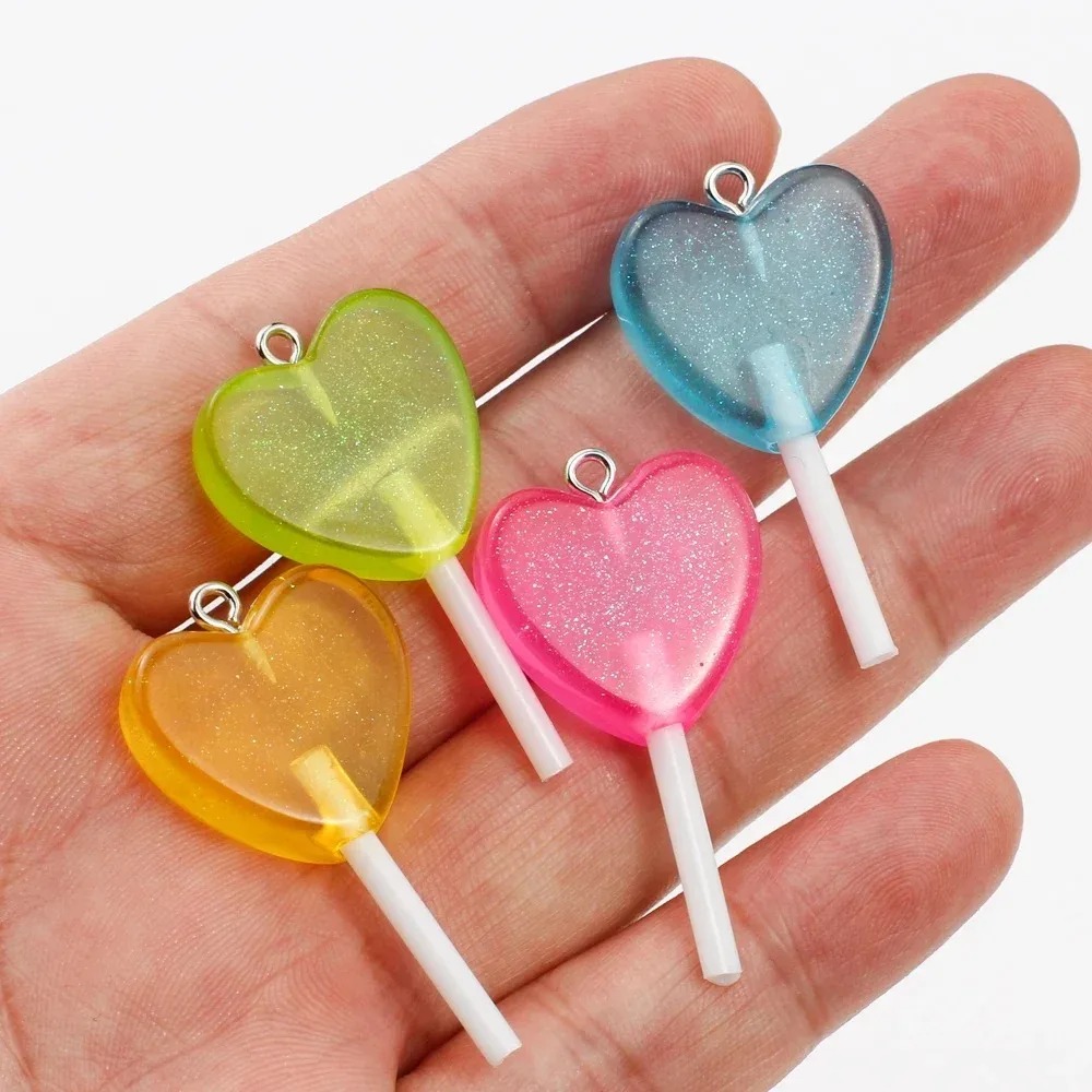 10個入り カワイイキラキラハートロリポップ レジンチャーム - Resin Craft Material のレビューと価格